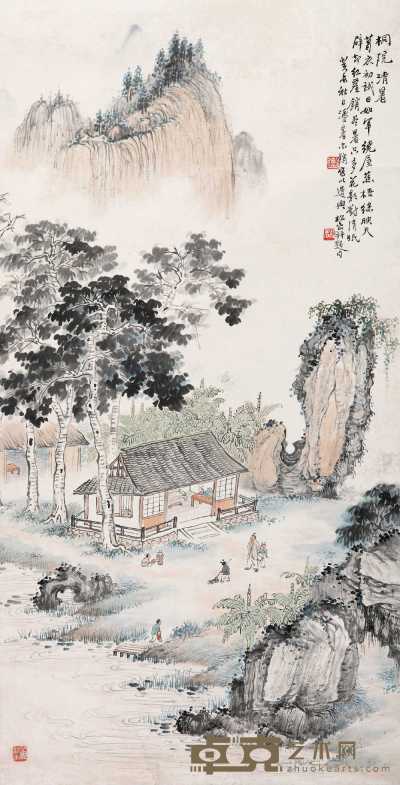 钱松嵒 1943年作 桐院清暑 立轴 90×46.5cm